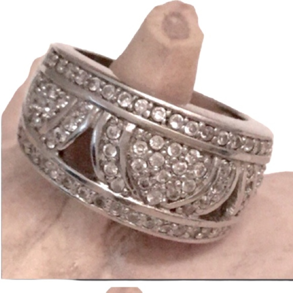 Sterling silver ring  Cubic zirconia ring thick band statement ring